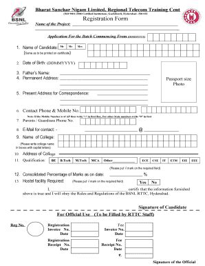Fillable Online Bharat Sanchar Nigam Limited Regional Telecom Training
