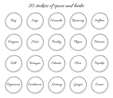 20 Vector Stickers Or Labels With Names Of Spices And Herbs In Round