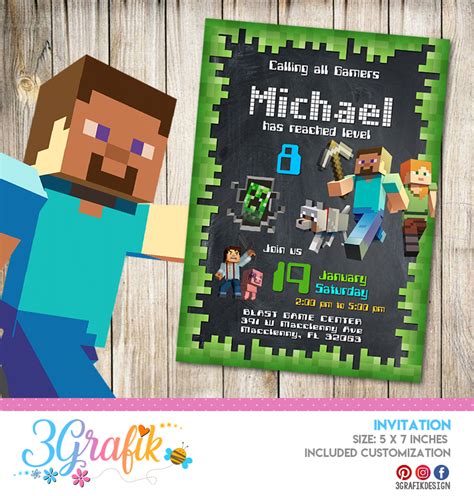 Minecraft – Invitation – Printable - 3Grafik