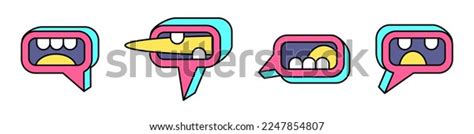 Funny Cartoon Speech Mouth Sticker Set Stock Vector (Royalty Free ...