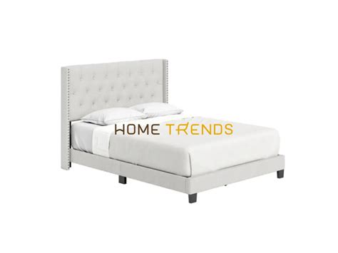 Caroun Beige Linen Upholstered Platform Bed Hometrends