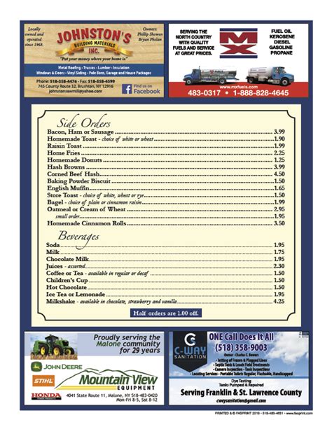 Sunrise Cafe Fasprint Menus