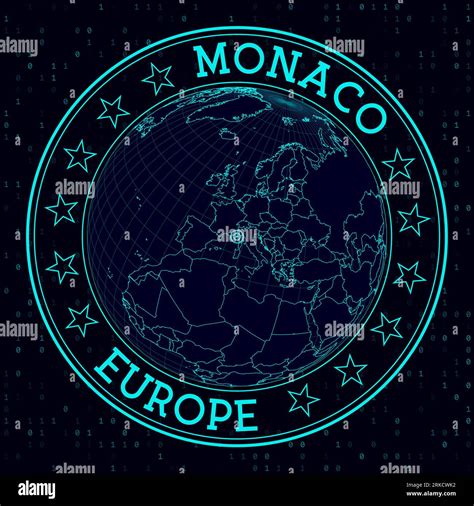 MONACO Round Sign Futuristic Satelite View Of The World Centered To