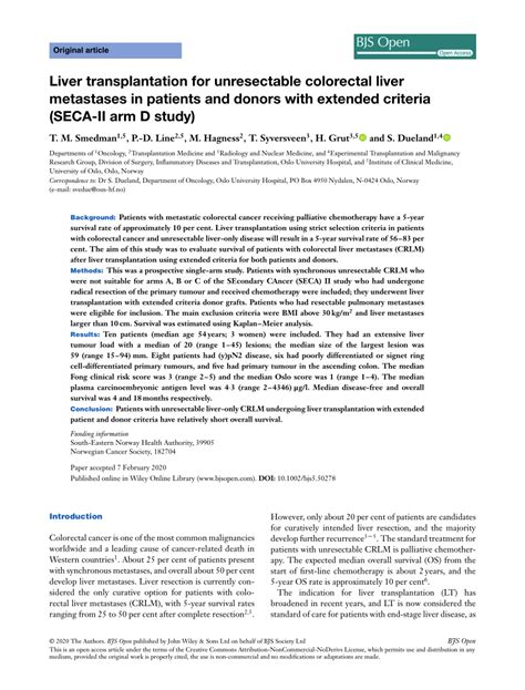 Pdf Liver Transplantation For Unresectable Colorectal Liver Metastases In Patients And Donors