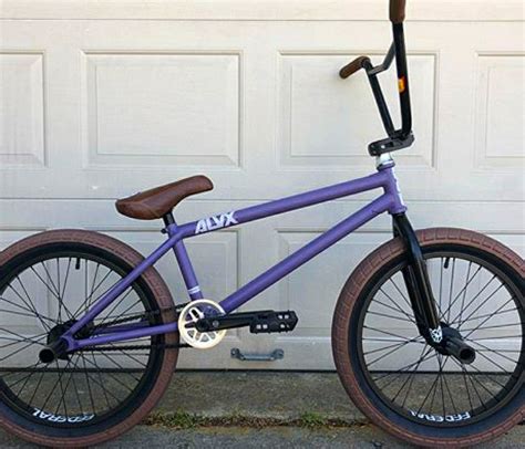 Purple Bmx Bike Parked In Front Of Garage Door