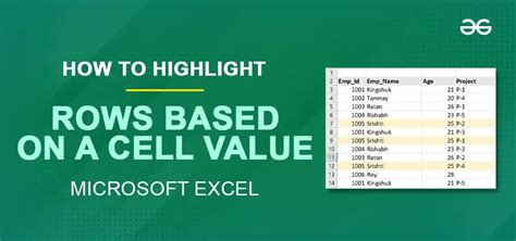 Highlight Rows Based On A Cell Value In Excel Geeksforgeeks