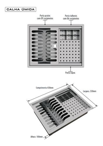 Calha Úmida Quadrada Canal Equipado Escorredor Louça Inox Calha Úmida