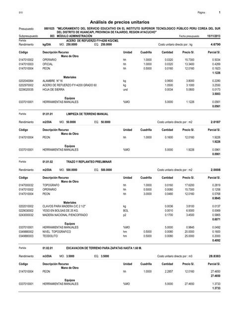 PDF Analisis De Costos Unitarios DOKUMEN TIPS