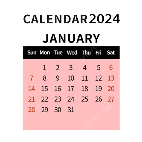 Cor Simples Do Calendário De Janeiro De 2024 PNG De Janeiro Dois Mil