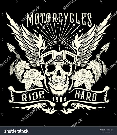 Motorcycle Skull Helmetwingstattoo Design T Shirt Stock Vector 528329455 - Shutterstock