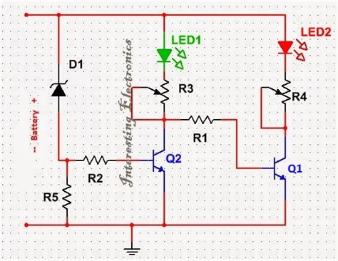 Battery Status Indicator Circuit Battery Low Or Charged Fully Using Led