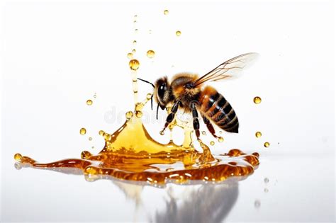 Abeja De Fondo Blanco Con Goteo De Miel Que Enfatiza La Importancia De