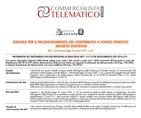 Istanza Per Riconoscimento Del Contributo A Fondo Perduto