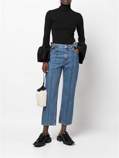 Jw Anderson Chain Embellished Cropped High Rise Straight Leg Jeans In Blue Modesens