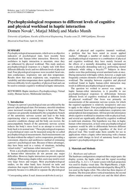 PDF Psychophysiological Responses To Different Levels Of Cognitive