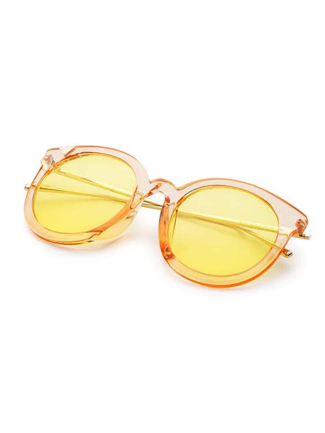 Gold Frame Metal Arm Gold Lens Sunglasses Shein Sheinside