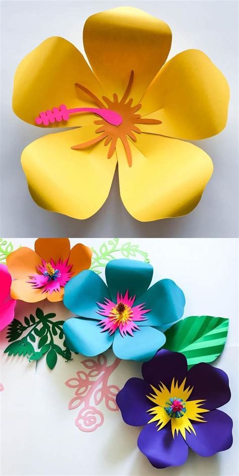 Paper Flowers Are Arranged On Top Of Each Other And Placed In Different