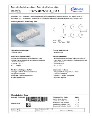 Infineon FS75R07N2E4 B11 IGBT Module Datenblatt Manualzz