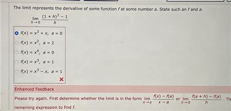 Solved The Limit Represents The Derivative Of Some Function Chegg