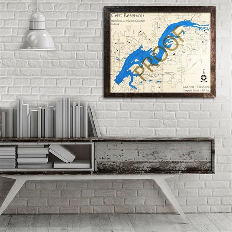 Geist Reservoir Map 3d Wood Map Custom Lake Map Cabin Decor Lake House