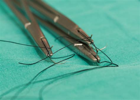 Three Needle Holders And Needles With Sutures Stock Photo Image Of