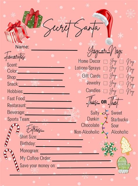 Secret santa secret santa questionnaire secret santa gift exchange