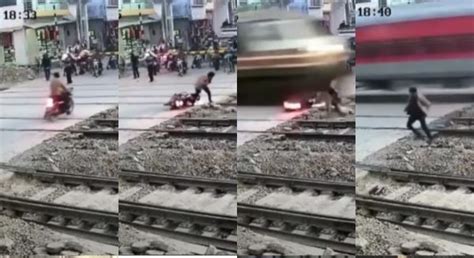 Viral Pengendara Motor Terobos Pintu Perlintasan Nyaris Tewas Tersambar