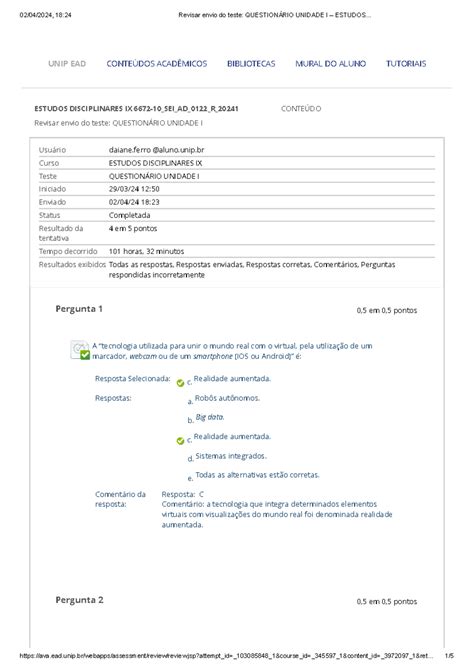 Question Rio Unidade I Estudos Disciplinares I Chis Revisar Envio