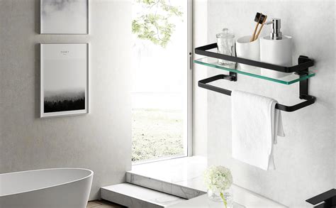 Kes Bathroom Shelf Extra 8 Mm Thick Tempered Glass With Aluminum Bar And Rail