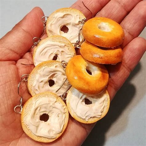 Bagel With Cream Cheese Earrings Food Jewelry Miniature Food Etsy