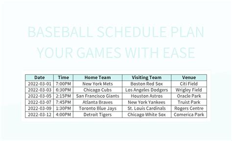 Free Baseball Schedule Templates For Google Sheets And Microsoft Excel ...