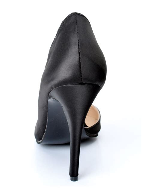 Black High Heels Women Dress Shoes Satin Pointed Toe Slip On Pumps For ...