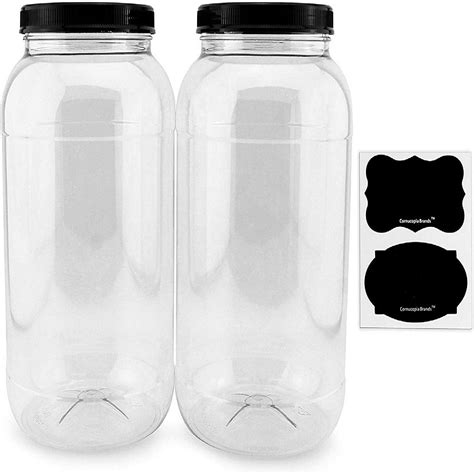 Cornucopia Gallon Plastic Jars 2 Pack Clear Round Containers With