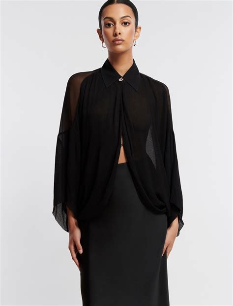 Black Button Up Cape Top Tops Bcbgmaxazria