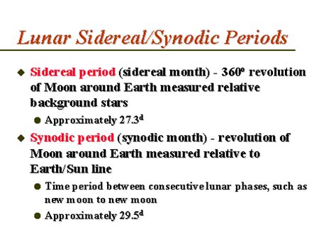 Lunar Sidereal Synodic Periods