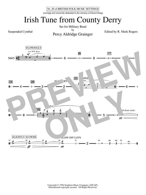 Irish Tune From County Derry Suspended Cymbal By Percy Grainger Sheet