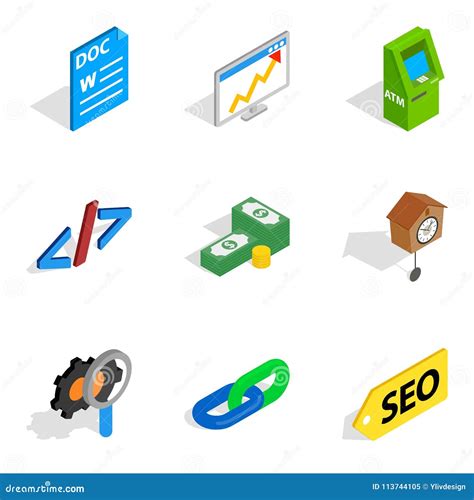 Business Interactive Icons Set, Isometric Style Stock Vector