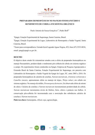 PREPARADOS HOMEOPÁTICOS NO MANEJO FITOSSANITÁRIO E RENDIMENTO DE CEBOLA