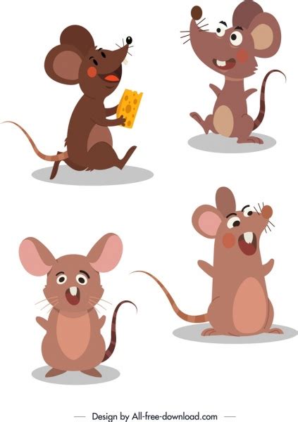 Mouse Icons Cute Stylized Cartoon Characters Vectors Graphic Art