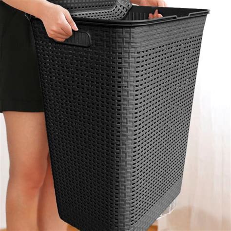 Cesto De Roupas Suja Tampa Telado Rattan Litros Resistente