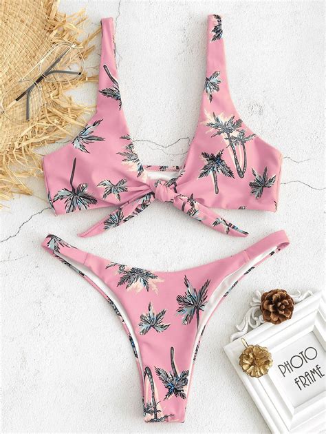 Tree Print Tie Front Bikini Set In ROSE ZAFUL 2024