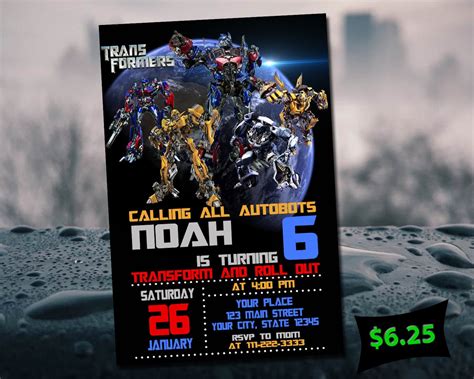 Transformers Birthday Invitation Digital Birthday Invitation Etsy