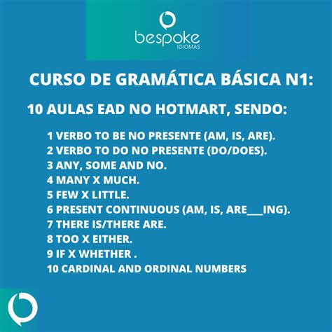 Aula De Gramática - Aulas de gramática básica, nível 1 - Bespoke Idiomas | Hotmart