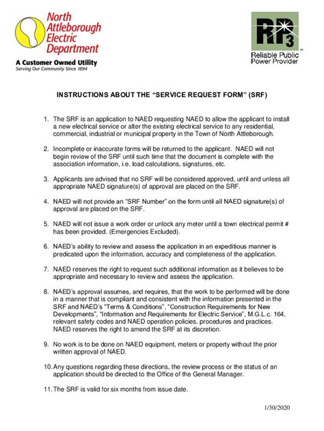 Fillable Online Instructions About The Service Request Form Srf Fax