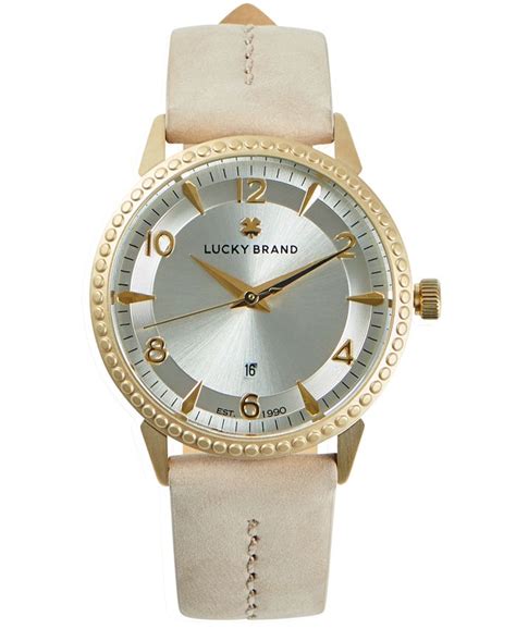 Lucky Brand WOMENS TORREY CENTER STITCH VANILLA LEATHER STRAP 34mm - Macy's