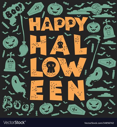 Happy Halloween Card With Hand Drawn Lettering Vector Image