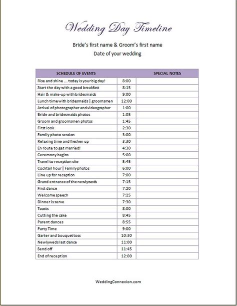 Wedding Day Timeline Free Template It Is Available As A Word Document