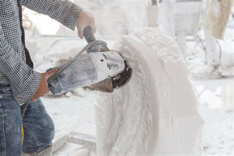 Sculptor Makes a Sculpture of White Marble. Stock Photo - Image of ...