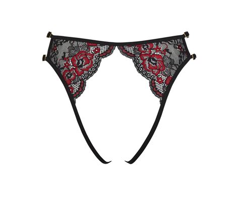 Cottelli Lingerie Black Lace Crotchless String With Red Embroidery