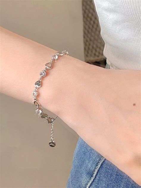 Emmiol Kostenloser Versand 2023 Strass Herz Charme Armband Silber ONE